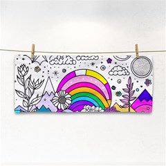 Rainbow Fun Cute Minimal Doodle Drawing Art Hand Towel by Ravend