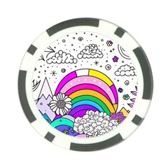 Rainbow Fun Cute Minimal Doodle Drawing Art Poker Chip Card Guard (10 Pack) by Ravend