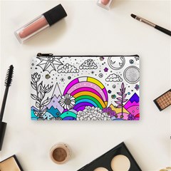 Rainbow Fun Cute Minimal Doodle Drawing Art Cosmetic Bag (small) by Ravend