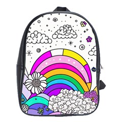 Rainbow Fun Cute Minimal Doodle Drawing Art School Bag (large) by Ravend