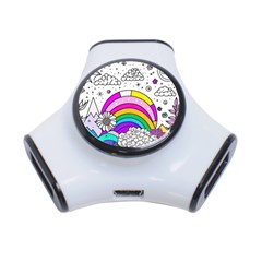 Rainbow Fun Cute Minimal Doodle Drawing Art 3-port Usb Hub by Ravend