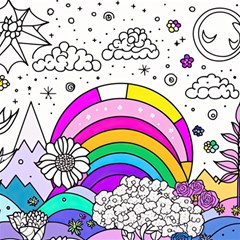 Rainbow Fun Cute Minimal Doodle Drawing Art Play Mat (square)