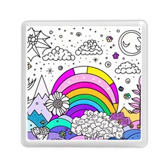 Rainbow Fun Cute Minimal Doodle Drawing Art Memory Card Reader (square) by Ravend