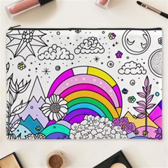 Rainbow Fun Cute Minimal Doodle Drawing Art Cosmetic Bag (xxxl) by Ravend