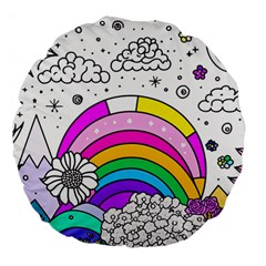 Rainbow Fun Cute Minimal Doodle Drawing Art Large 18  Premium Round Cushions by Ravend