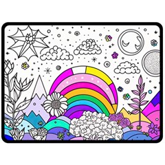 Rainbow Fun Cute Minimal Doodle Drawing Art Fleece Blanket (large) by Ravend