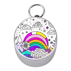 Rainbow Fun Cute Minimal Doodle Drawing Art Mini Silver Compasses by Ravend