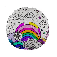 Rainbow Fun Cute Minimal Doodle Drawing Art Standard 15  Premium Flano Round Cushions by Ravend