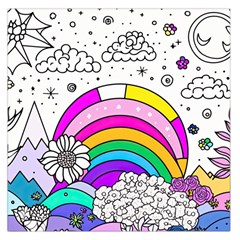 Rainbow Fun Cute Minimal Doodle Drawing Art Square Satin Scarf (36  X 36 ) by Ravend