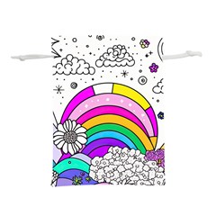 Rainbow Fun Cute Minimal Doodle Drawing Art Lightweight Drawstring Pouch (l) by Ravend