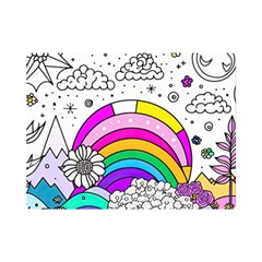 Rainbow Fun Cute Minimal Doodle Drawing Art One Side Premium Plush Fleece Blanket (mini) by Ravend