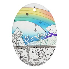 Rainbow Fun Cute Minimal Doodle Drawing Arts Ornament (oval) by Ravend