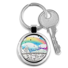 Rainbow Fun Cute Minimal Doodle Drawing Arts Key Chain (round) by Ravend