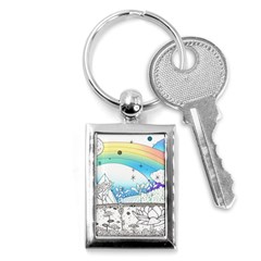 Rainbow Fun Cute Minimal Doodle Drawing Arts Key Chain (rectangle) by Ravend