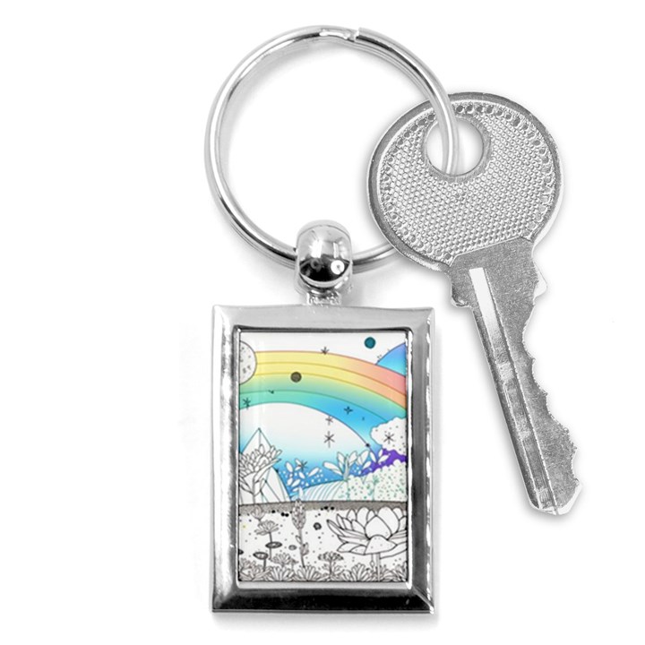 Rainbow Fun Cute Minimal Doodle Drawing Arts Key Chain (Rectangle)