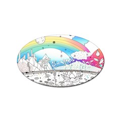 Rainbow Fun Cute Minimal Doodle Drawing Arts Sticker (oval) by Ravend