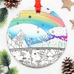 Rainbow Fun Cute Minimal Doodle Drawing Arts Round Ornament (two Sides) by Ravend