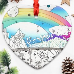 Rainbow Fun Cute Minimal Doodle Drawing Arts Heart Ornament (two Sides) by Ravend