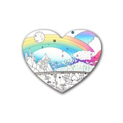 Rainbow Fun Cute Minimal Doodle Drawing Arts Rubber Heart Coaster (4 Pack) by Ravend