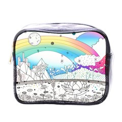 Rainbow Fun Cute Minimal Doodle Drawing Arts Mini Toiletries Bag (one Side) by Ravend