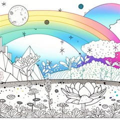 Rainbow Fun Cute Minimal Doodle Drawing Arts Play Mat (square) by Ravend