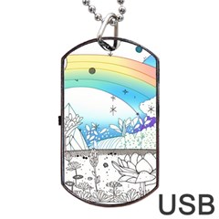 Rainbow Fun Cute Minimal Doodle Drawing Arts Dog Tag Usb Flash (two Sides) by Ravend