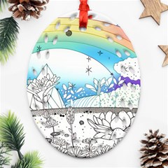 Rainbow Fun Cute Minimal Doodle Drawing Arts Ornament (oval Filigree) by Ravend