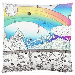 Rainbow Fun Cute Minimal Doodle Drawing Arts Large Cushion Case (two Sides) by Ravend