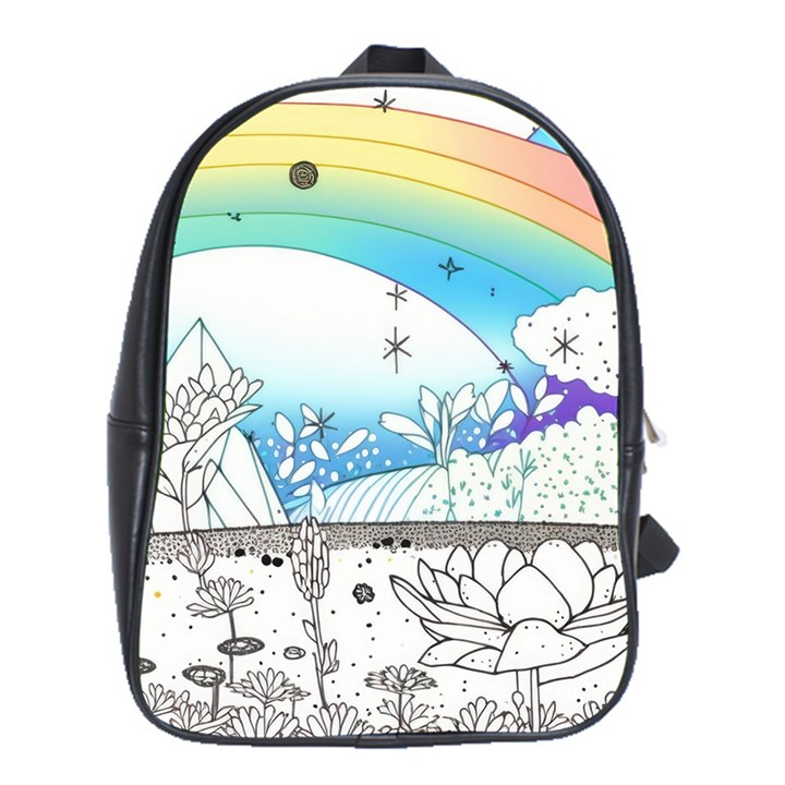 Rainbow Fun Cute Minimal Doodle Drawing Arts School Bag (XL)