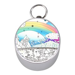 Rainbow Fun Cute Minimal Doodle Drawing Arts Mini Silver Compasses by Ravend