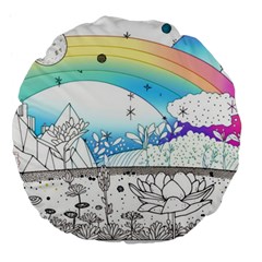 Rainbow Fun Cute Minimal Doodle Drawing Arts Large 18  Premium Flano Round Cushions by Ravend