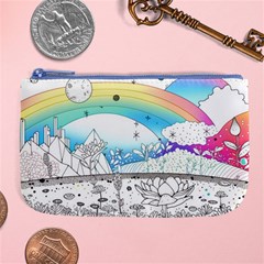 Rainbow Fun Cute Minimal Doodle Drawing Arts Large Coin Purse by Ravend