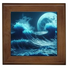 Moonlight High Tide Storm Tsunami Waves Ocean Sea Framed Tile by Ravend