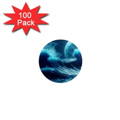 Moonlight High Tide Storm Tsunami Waves Ocean Sea 1  Mini Magnets (100 Pack)  by Ravend