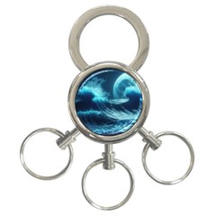 Moonlight High Tide Storm Tsunami Waves Ocean Sea 3-ring Key Chain by Ravend