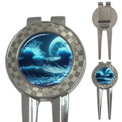 Moonlight High Tide Storm Tsunami Waves Ocean Sea 3-in-1 Golf Divots by Ravend