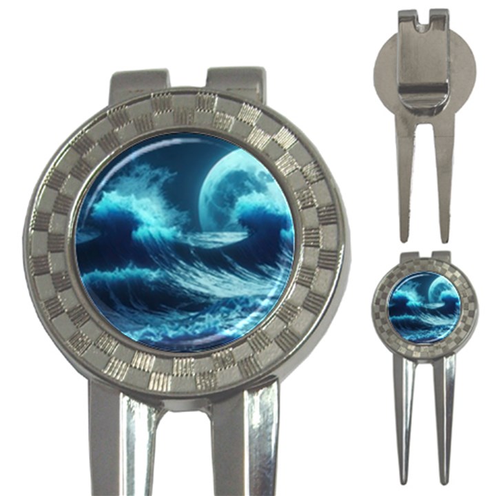 Moonlight High Tide Storm Tsunami Waves Ocean Sea 3-in-1 Golf Divots