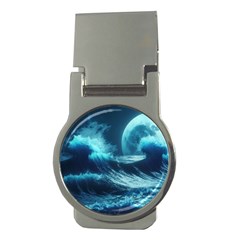 Moonlight High Tide Storm Tsunami Waves Ocean Sea Money Clips (round)  by Ravend