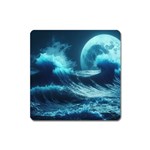 Moonlight High Tide Storm Tsunami Waves Ocean Sea Square Magnet Front