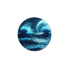 Moonlight High Tide Storm Tsunami Waves Ocean Sea Golf Ball Marker (4 Pack) by Ravend