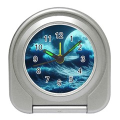 Moonlight High Tide Storm Tsunami Waves Ocean Sea Travel Alarm Clock by Ravend