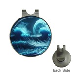 Moonlight High Tide Storm Tsunami Waves Ocean Sea Hat Clips with Golf Markers Front