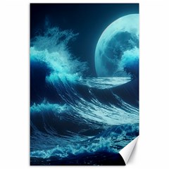 Moonlight High Tide Storm Tsunami Waves Ocean Sea Canvas 24  X 36  by Ravend