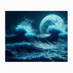 Moonlight High Tide Storm Tsunami Waves Ocean Sea Small Glasses Cloth (2 Sides) by Ravend