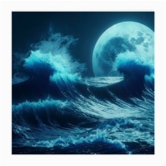 Moonlight High Tide Storm Tsunami Waves Ocean Sea Medium Glasses Cloth (2 Sides) by Ravend