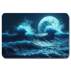 Moonlight High Tide Storm Tsunami Waves Ocean Sea Large Doormat by Ravend