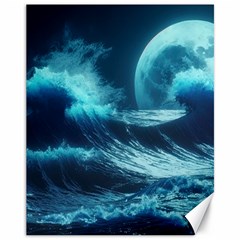 Moonlight High Tide Storm Tsunami Waves Ocean Sea Canvas 11  X 14  by Ravend