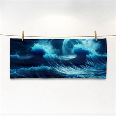 Moonlight High Tide Storm Tsunami Waves Ocean Sea Hand Towel by Ravend