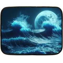 Moonlight High Tide Storm Tsunami Waves Ocean Sea One Side Fleece Blanket (mini) by Ravend