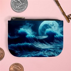 Moonlight High Tide Storm Tsunami Waves Ocean Sea Mini Coin Purse by Ravend